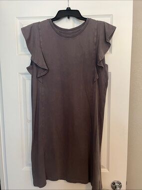 Dry Goods Mauve Brown Ruffle Sleeve Shift Dress